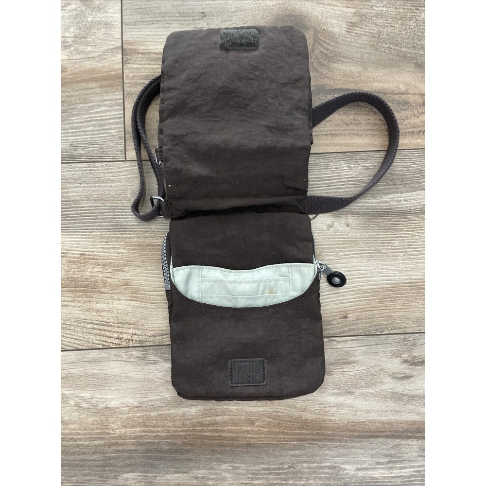 Kipling Small Brown Crinkle Nylon Crossbody Bag Flap Front Adjustable Strap - Picture 7 of 8